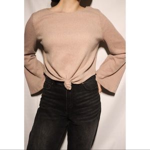 wide sleeve rib knit sweater